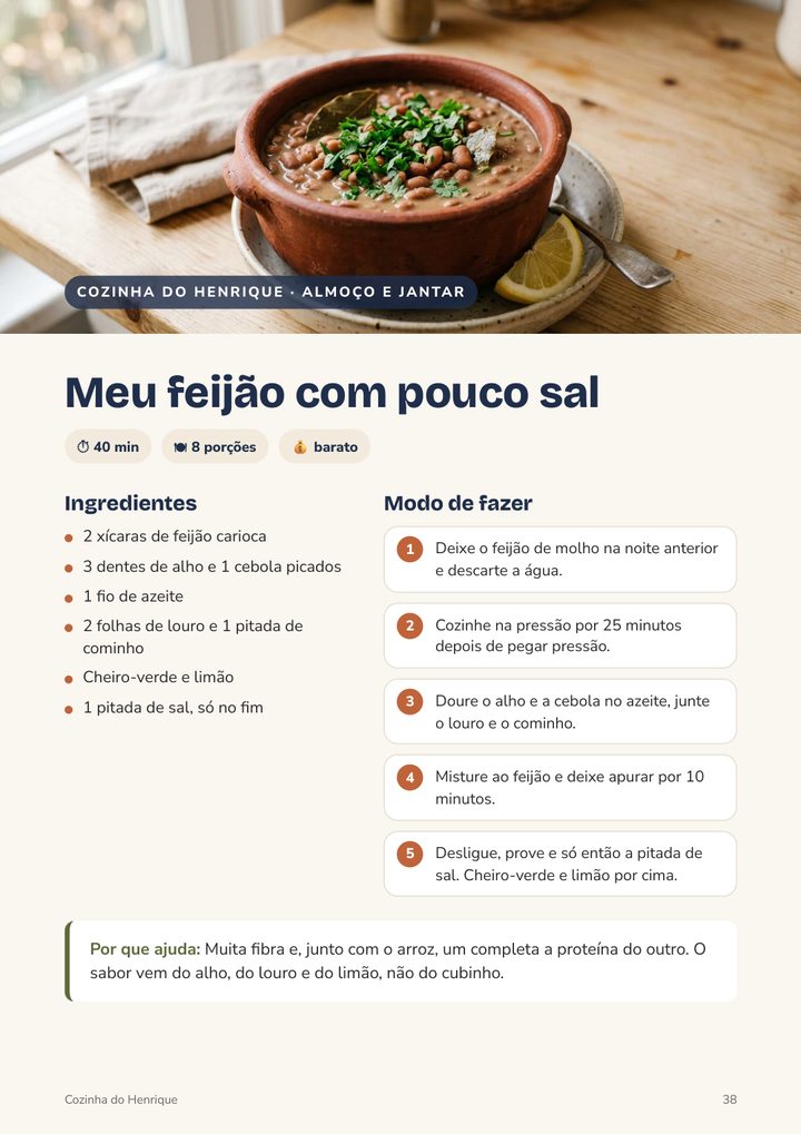 Receita de feijão com pouco sal